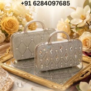 Crystal embellished structured box clutch